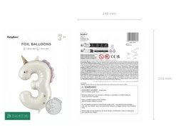 Balon foliowy CYFRA 3 Jednorożec 93 cm