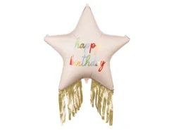 Balon foliowy gwiazdka Happy Bithday z frędzlami 72 cm