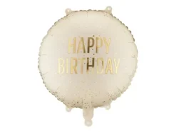 Balon foliowy Happy Birthday okrągły kremowy 35 cm