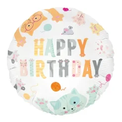 Balon foliowy Happy Birthday Kotki okragły 45cm