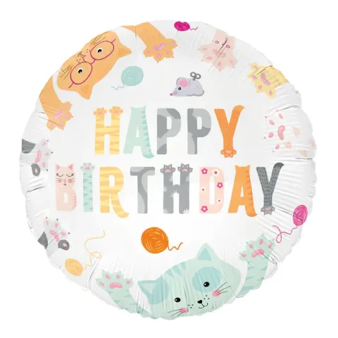 Balon foliowy Happy Birthday Kotki okragły 45cm