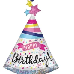 Balon foliowy holograficzny CZAPECZKA Happy Birthday 91 cm