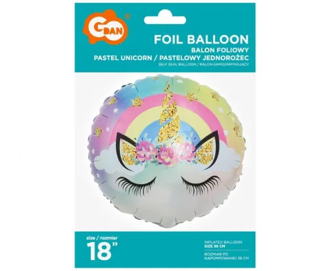 Balon foliowy JEDNOROŻEC okrągły 18 cali 35 cm