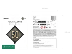 Balon foliowy kwadratowy 50 czarno złoty 46x46 cm