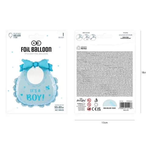 Balon foliowy Śliniak It's a boy Babyshower niebieski 53x62cm