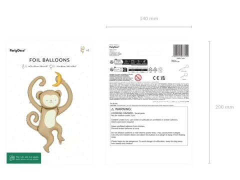 Balon foliowy Małpka Zoo Dżungla 51x88 cm na powietrze 1 szt.