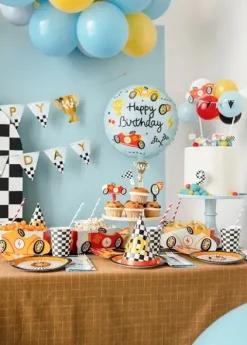 Balon foliowy okragły urodzinowy Happy Birthday Autka 35 cm