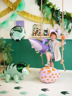 Balon foliowy okragły urodzinowy Happy Birthday Dinozaur 35 cm