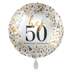 Balon foliowy okragły Wszystkiego najlepszego Hej 50! 18 cali
