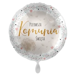 Balon foliowy okrągły Pierwsza KOMUNIA Święta 18"