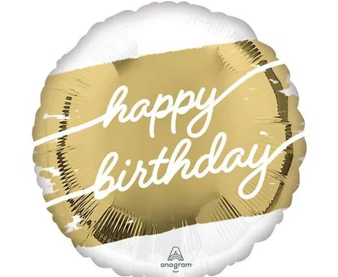 Balon foliowy okrągły urodzinowy Happy Birthday złoty Anagram 45 cm