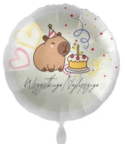 Balon foliowy okrągły urodzinowy Wszystkiego Najlepszego Kapibara 18 cali
