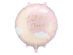 Balon foliowy okrągły Witaj w domu 35 cm różowy