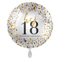 Balon foliowy okrągły Wszystkiego najlepszego Hej 18! 18 cali