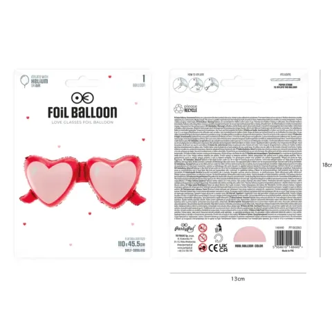 Balon foliowy okulary serca na Walentynki 110 x 45,5 cm