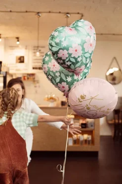 Balon foliowy serce zielone w różowe KWIATY 18"
