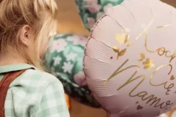 Balon foliowy serce zielone w różowe KWIATY 18"