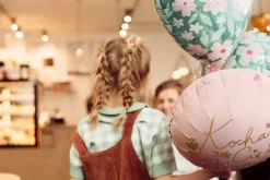 Balon foliowy serce zielone w różowe KWIATY 18