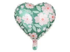 Balon foliowy serce zielone w różowe KWIATY 18