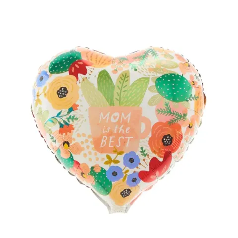 Balon foliowy serce z kwiatami Mum is the Best Dzień Matki 45 cm