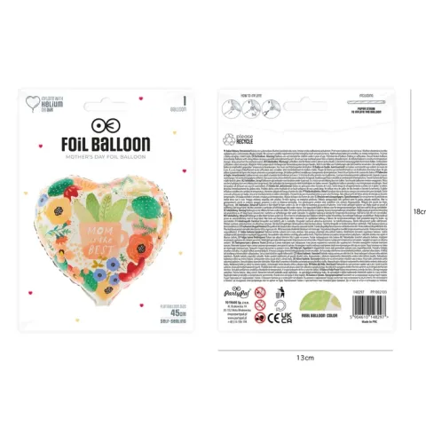 Balon foliowy serce z kwiatami Mum is the Best Dzień Matki 45 cm