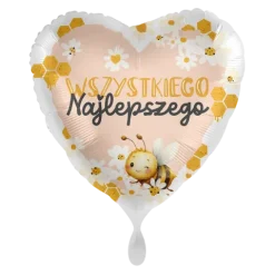 Balon foliowy serce z pszczółką Wszystkiego Najlepszego 18 cali