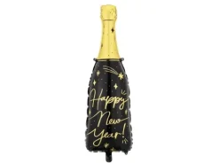 Balon foliowy Szampan czarny na Sylwestra butelka Happy New Year 39,5x98 cm