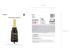 Balon foliowy Szampan czarny na Sylwestra butelka Happy New Year 39,5x98 cm