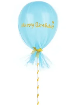 Balon gumowy Happy Birthday z tiulem i słomką