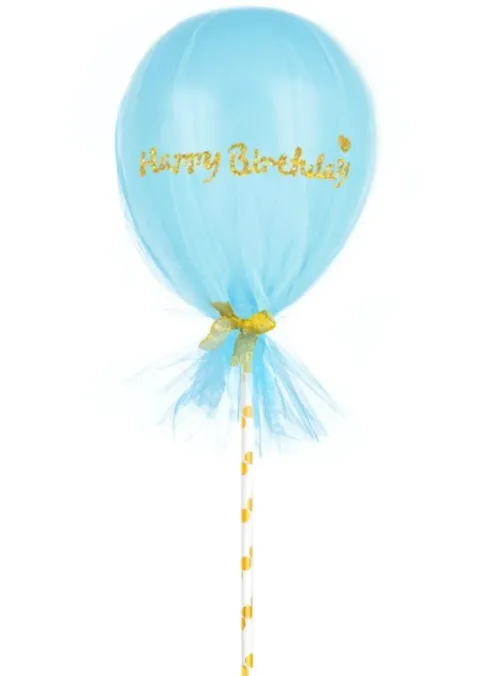 Balon gumowy Happy Birthday z tiulem i słomką