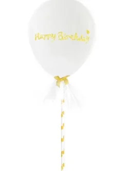Balon gumowy Happy Birthday z tiulem i słomką