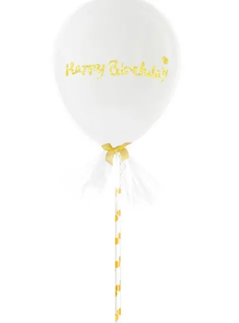 Balon gumowy Happy Birthday z tiulem i słomką