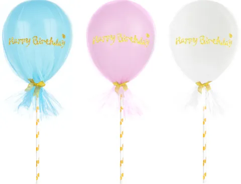 Balon gumowy Happy Birthday z tiulem i słomką