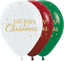 Balon gumowy świąteczny Merry Christmas ze śnieżynkami Sempertex 12 cali 1 szt.