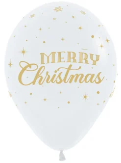Balon gumowy świąteczny Merry Christmas ze śnieżynkami Sempertex 12 cali 1 szt.