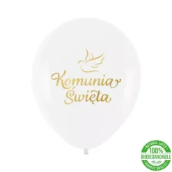 Balon Komunia Święta złoty nadruk gołąbek 1 szt.