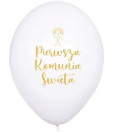 Balon Pierwsza Komunia Święta biały balon złoty nadruk 1 szt.