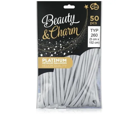 Balony do modelowania Chrome platynowe 260Q Beauty&Charm 50 szt. złote lub srebrne