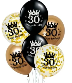 Balony gumowe 30 lat Happy Birthday zestaw 6 szt. mix 12 cali