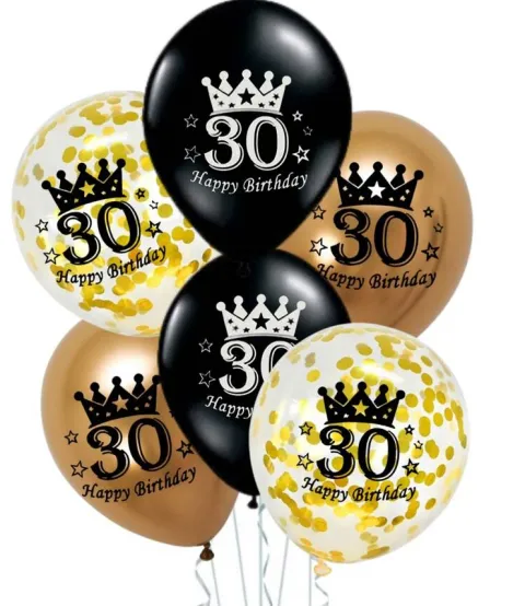 Balony gumowe 30 lat Happy Birthday zestaw 6 szt. mix 12 cali