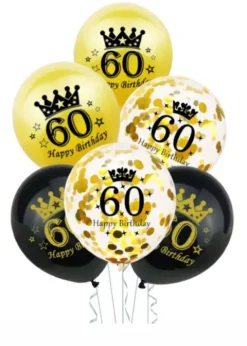 Balony gumowe 60 lat Happy Birthday zestaw 6 szt. mix 12 cali