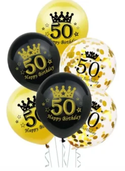 Balony gumowe 50 lat Happy Birthday zestaw 6 szt. mix 12 cali