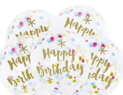 Balony gumowe Happy Birthday z kolorowym konfetti 12'' 3 szt.