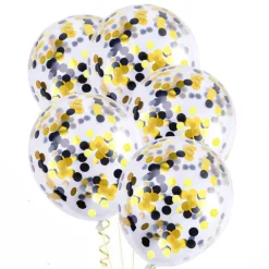 Balony gumowe z czarno złotym konfetti 12'' 4 szt.