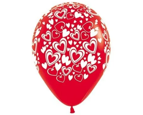 Balony Sempertex Podwójne Serca 12'' 12 szt Mix biało-czerwony
