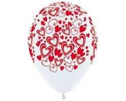 Balony Sempertex Podwójne Serca 12'' 12 szt Mix biało-czerwony