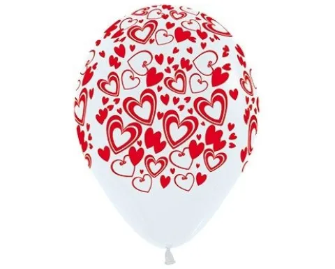 Balony Sempertex Podwójne Serca 12'' 12 szt Mix biało-czerwony