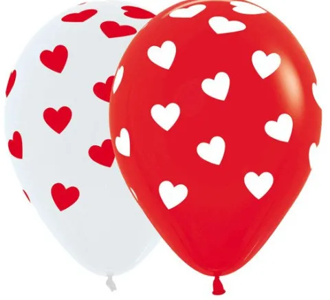 Balony Sempertex Serca klasyczne 12'' 12 szt Mix biało-czerwony