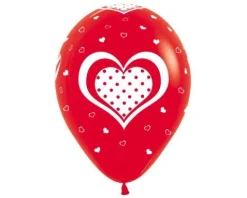 Balony Sempertex Serca w kropki 12'' 50 szt Mix biało-czerwony