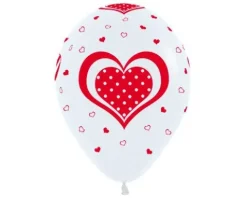Balony Sempertex Serca w kropki 12'' 50 szt Mix biało-czerwony